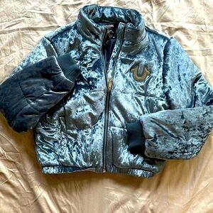 True Religion size medium, metallic blue chrome croPpuff jacket used GDcondition